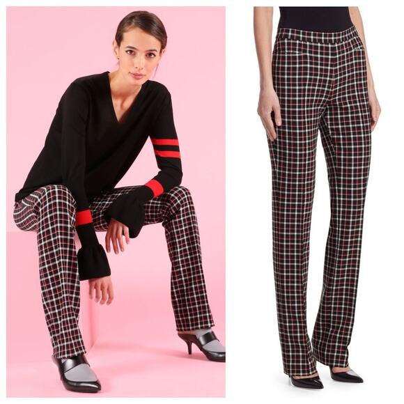 Akris Punto Pants - Akris Punto Francoise Slim Straight Pant (Sz 4) Glen Check Plaid Black Red